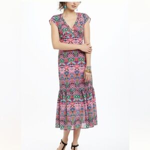 Anthropologie Vanessa Virginia Mural Maxi Dress Pink Green Purple Sz 6